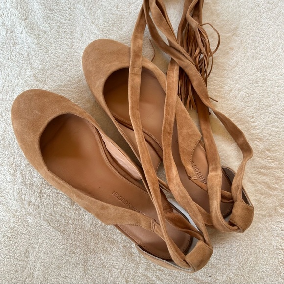 SIGERSON MORRIS DESIGNER SOFT SUEDE TAN ANKLE WRAP BALLET FLATS SIZE 8 NWT - Picture 11 of 11